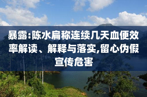 暴露:陳水扁稱連續(xù)幾天血便效率解讀、解釋與落實(shí),留心偽假宣傳危害
