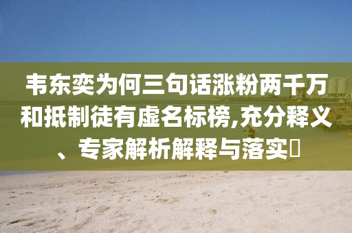 韋東奕為何三句話漲粉兩千萬和抵制徒有虛名標(biāo)榜,充分釋義、專家解析解釋與落實(shí)?