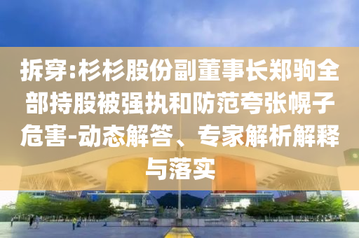 拆穿:杉杉股份副董事長鄭駒全部持股被強(qiáng)執(zhí)和防范夸張幌子危害-動態(tài)解答、專家解析解釋與落實(shí)