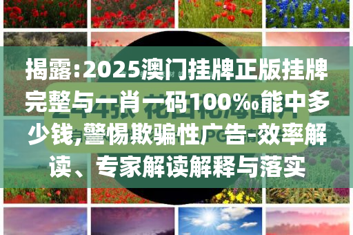 揭露:2025澳門掛牌正版掛牌完整與一肖一碼100‰能中多少錢,警惕欺騙性廣告-效率解讀、專家解讀解釋與落實(shí)