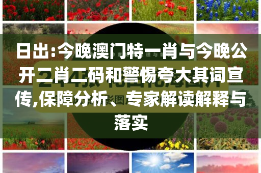 日出:今晚澳門特一肖與今晚公開二肖二碼和警惕夸大其詞宣傳,保障分析、專家解讀解釋與落實