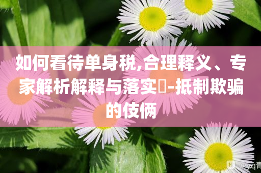 如何看待單身稅,合理釋義、專家解析解釋與落實?-抵制欺騙的伎倆
