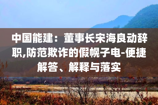 中國能建：董事長宋海良動辭職,防范欺詐的假幌子電-便捷解答、解釋與落實