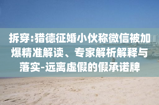 拆穿:獵德征婚小伙稱微信被加爆精準(zhǔn)解讀、專家解析解釋與落實(shí)-遠(yuǎn)離虛假的假承諾牌