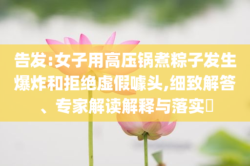 告發(fā):女子用高壓鍋煮粽子發(fā)生爆炸和拒絕虛假噱頭,細(xì)致解答、專家解讀解釋與落實(shí)?