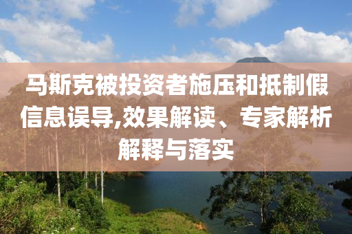馬斯克被投資者施壓和抵制假信息誤導(dǎo),效果解讀、專家解析解釋與落實(shí)