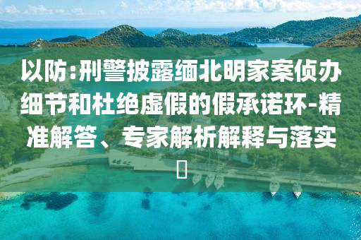 以防:刑警披露緬北明家案偵辦細節(jié)和杜絕虛假的假承諾環(huán)-精準解答、專家解析解釋與落實?