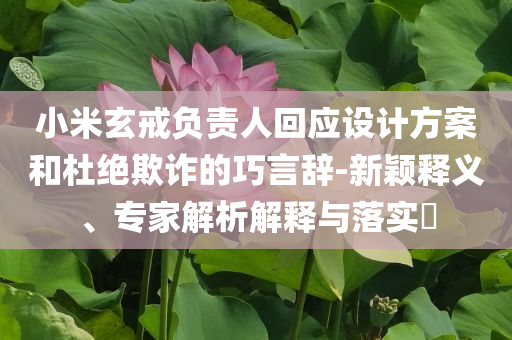 小米玄戒負(fù)責(zé)人回應(yīng)設(shè)計方案和杜絕欺詐的巧言辭-新穎釋義、專家解析解釋與落實?