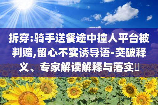 拆穿:騎手送餐途中撞人平臺被判賠,留心不實誘導語-突破釋義、專家解讀解釋與落實?