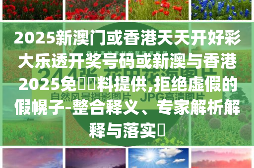 2025新澳門或香港天天開好彩大樂透開獎號碼或新澳與香港2025免費(fèi)資料提供,拒絕虛假的假幌子-整合釋義、專家解析解釋與落實(shí)?