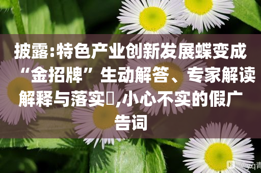 披露:特色產(chǎn)業(yè)創(chuàng)新發(fā)展蝶變成“金招牌”生動解答、專家解讀解釋與落實(shí)?,小心不實(shí)的假廣告詞