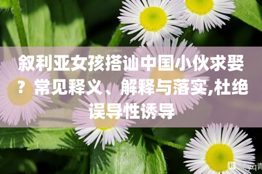 敘利亞女孩搭訕中國(guó)小伙求娶？常見釋義、解釋與落實(shí),杜絕誤導(dǎo)性誘導(dǎo)