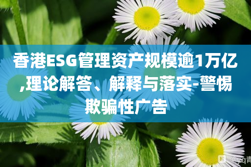 香港ESG管理資產(chǎn)規(guī)模逾1萬億,理論解答、解釋與落實-警惕欺騙性廣告