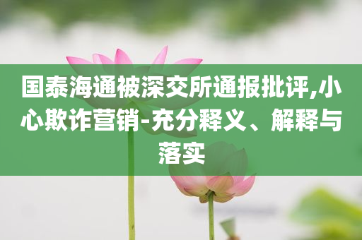 國泰海通被深交所通報批評,小心欺詐營銷-充分釋義、解釋與落實