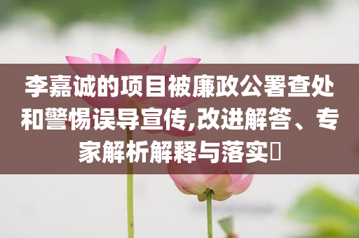 李嘉誠的項(xiàng)目被廉政公署查處和警惕誤導(dǎo)宣傳,改進(jìn)解答、專家解析解釋與落實(shí)?
