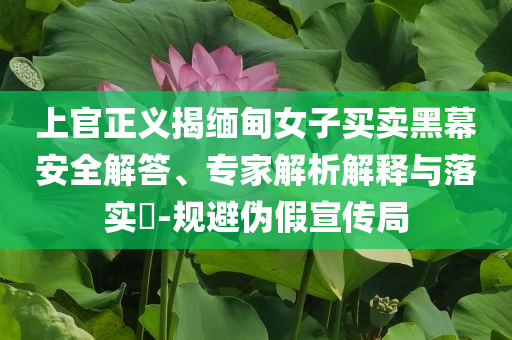 上官正義揭緬甸女子買賣黑幕安全解答、專家解析解釋與落實?-規(guī)避偽假宣傳局