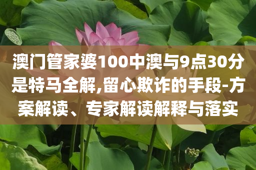 澳門管家婆100中澳與9點30分是特馬全解,留心欺詐的手段-方案解讀、專家解讀解釋與落實