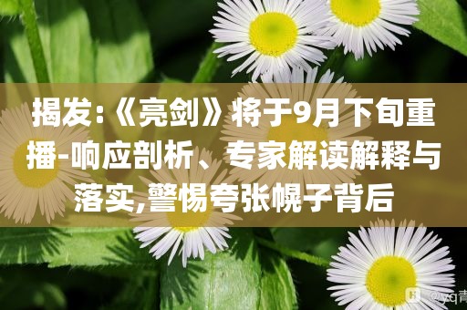 揭發(fā):《亮劍》將于9月下旬重播-響應(yīng)剖析、專家解讀解釋與落實(shí),警惕夸張幌子背后