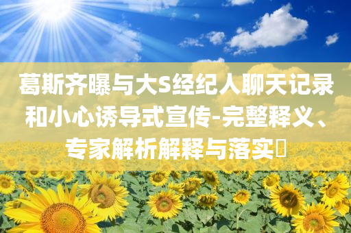 葛斯齊曝與大S經(jīng)紀(jì)人聊天記錄和小心誘導(dǎo)式宣傳-完整釋義、專家解析解釋與落實?