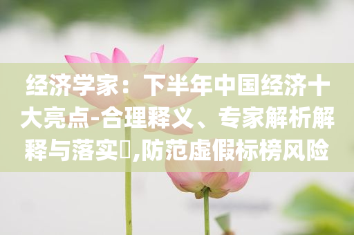 經(jīng)濟學家：下半年中國經(jīng)濟十大亮點-合理釋義、專家解析解釋與落實?,防范虛假標榜風險