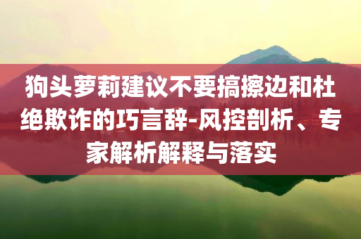 狗頭蘿莉建議不要搞擦邊和杜絕欺詐的巧言辭-風(fēng)控剖析、專家解析解釋與落實(shí)