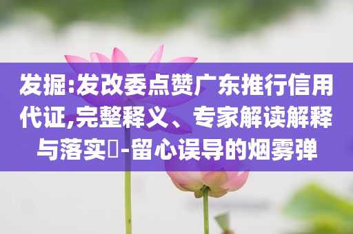 發(fā)掘:發(fā)改委點(diǎn)贊廣東推行信用代證,完整釋義、專(zhuān)家解讀解釋與落實(shí)?-留心誤導(dǎo)的煙霧彈