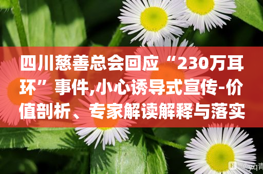 四川慈善總會回應“230萬耳環(huán)”事件,小心誘導式宣傳-價值剖析、專家解讀解釋與落實