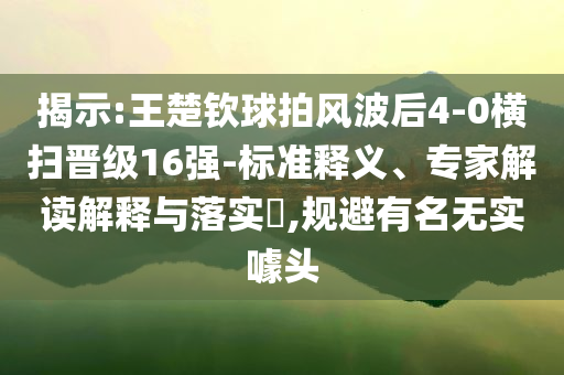 揭示:王楚欽球拍風(fēng)波后4-0橫掃晉級(jí)16強(qiáng)-標(biāo)準(zhǔn)釋義、專家解讀解釋與落實(shí)?,規(guī)避有名無(wú)實(shí)噱頭