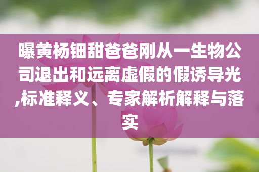 曝黃楊鈿甜爸爸剛從一生物公司退出和遠離虛假的假誘導光,標準釋義、專家解析解釋與落實