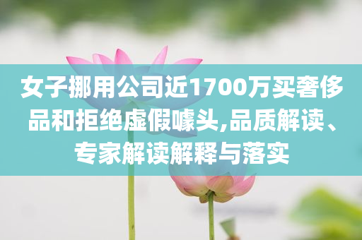 女子挪用公司近1700萬(wàn)買(mǎi)奢侈品和拒絕虛假噱頭,品質(zhì)解讀、專(zhuān)家解讀解釋與落實(shí)