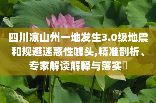 四川涼山州一地發(fā)生3.0級(jí)地震和規(guī)避迷惑性噱頭,精準(zhǔn)剖析、專家解讀解釋與落實(shí)?