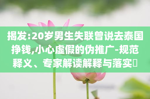 揭發(fā):20歲男生失聯(lián)曾說(shuō)去泰國(guó)掙錢,小心虛假的偽推廣-規(guī)范釋義、專家解讀解釋與落實(shí)?