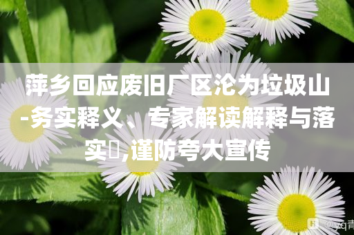 萍鄉(xiāng)回應(yīng)廢舊廠區(qū)淪為垃圾山-務(wù)實(shí)釋義、專家解讀解釋與落實(shí)?,謹(jǐn)防夸大宣傳