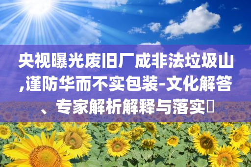 央視曝光廢舊廠成非法垃圾山,謹(jǐn)防華而不實包裝-文化解答、專家解析解釋與落實?
