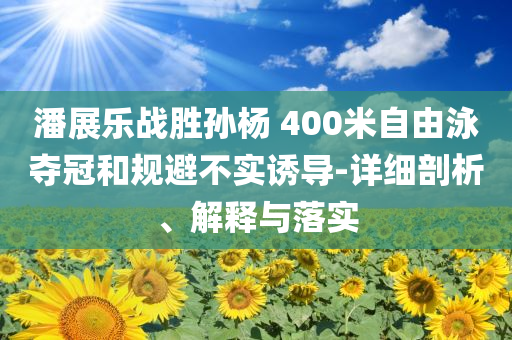 潘展樂戰(zhàn)勝孫楊 400米自由泳奪冠和規(guī)避不實(shí)誘導(dǎo)-詳細(xì)剖析、解釋與落實(shí)