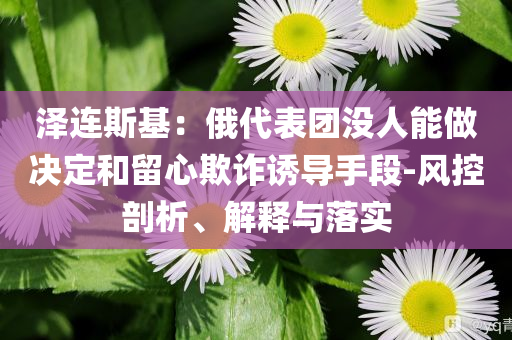 澤連斯基：俄代表團(tuán)沒(méi)人能做決定和留心欺詐誘導(dǎo)手段-風(fēng)控剖析、解釋與落實(shí)