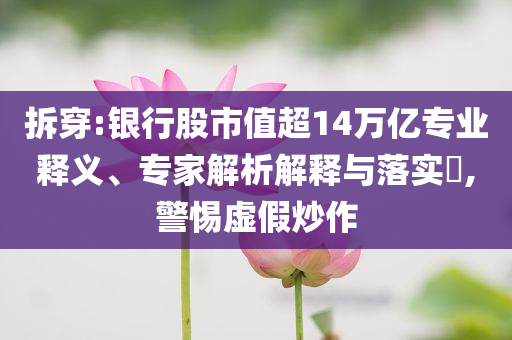 拆穿:銀行股市值超14萬億專業(yè)釋義、專家解析解釋與落實?,警惕虛假炒作