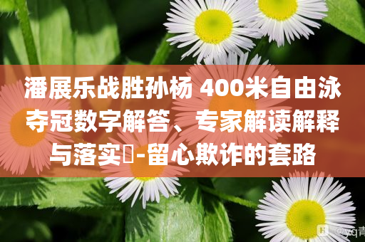 潘展樂戰(zhàn)勝孫楊 400米自由泳奪冠數(shù)字解答、專家解讀解釋與落實?-留心欺詐的套路