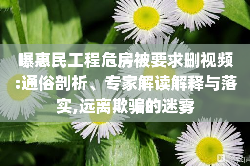 曝惠民工程危房被要求刪視頻:通俗剖析、專家解讀解釋與落實,遠(yuǎn)離欺騙的迷霧